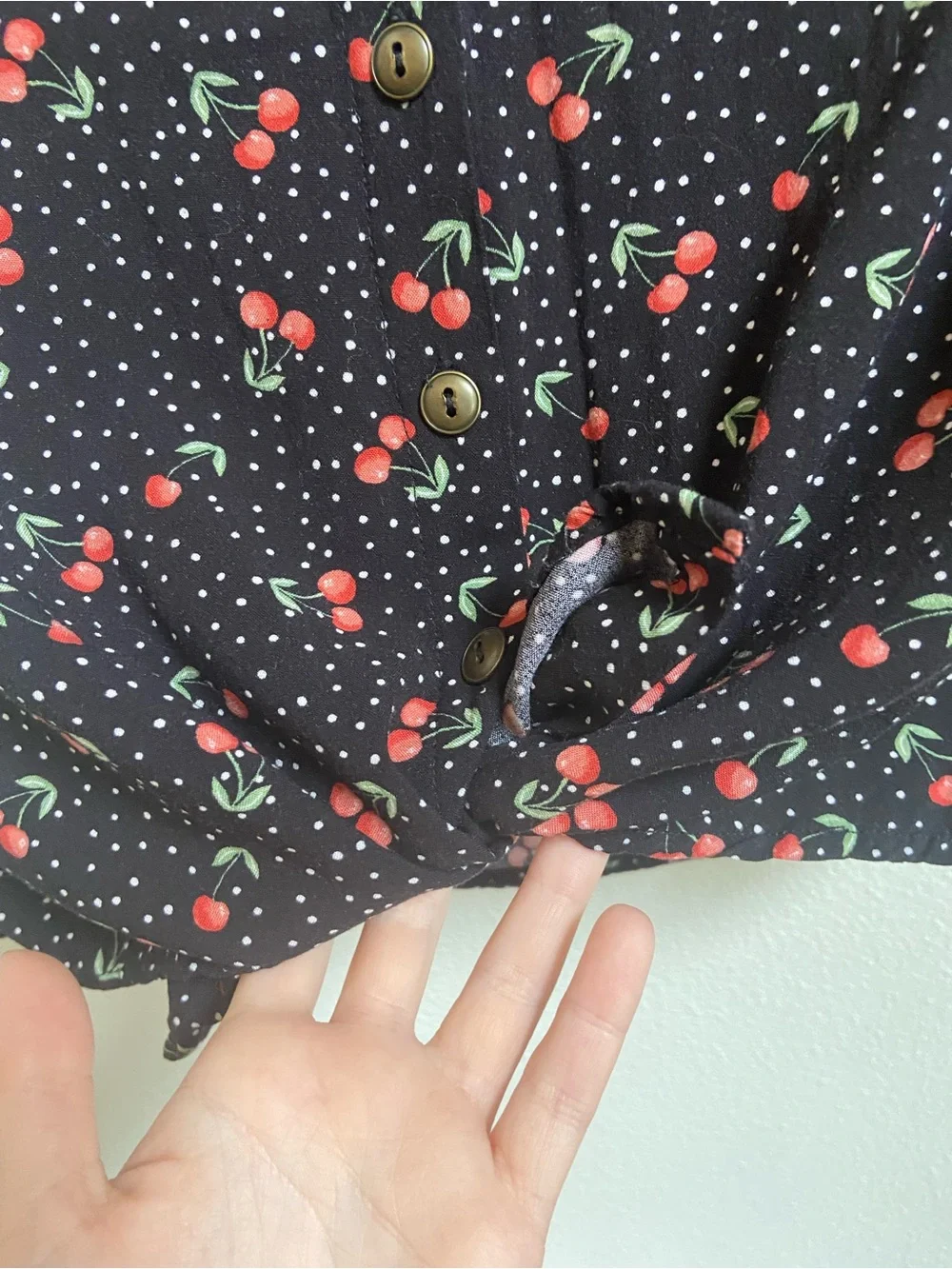 NOBO Cherry + Polka Dot Print Button-up Tee Shirt like new young adult size S